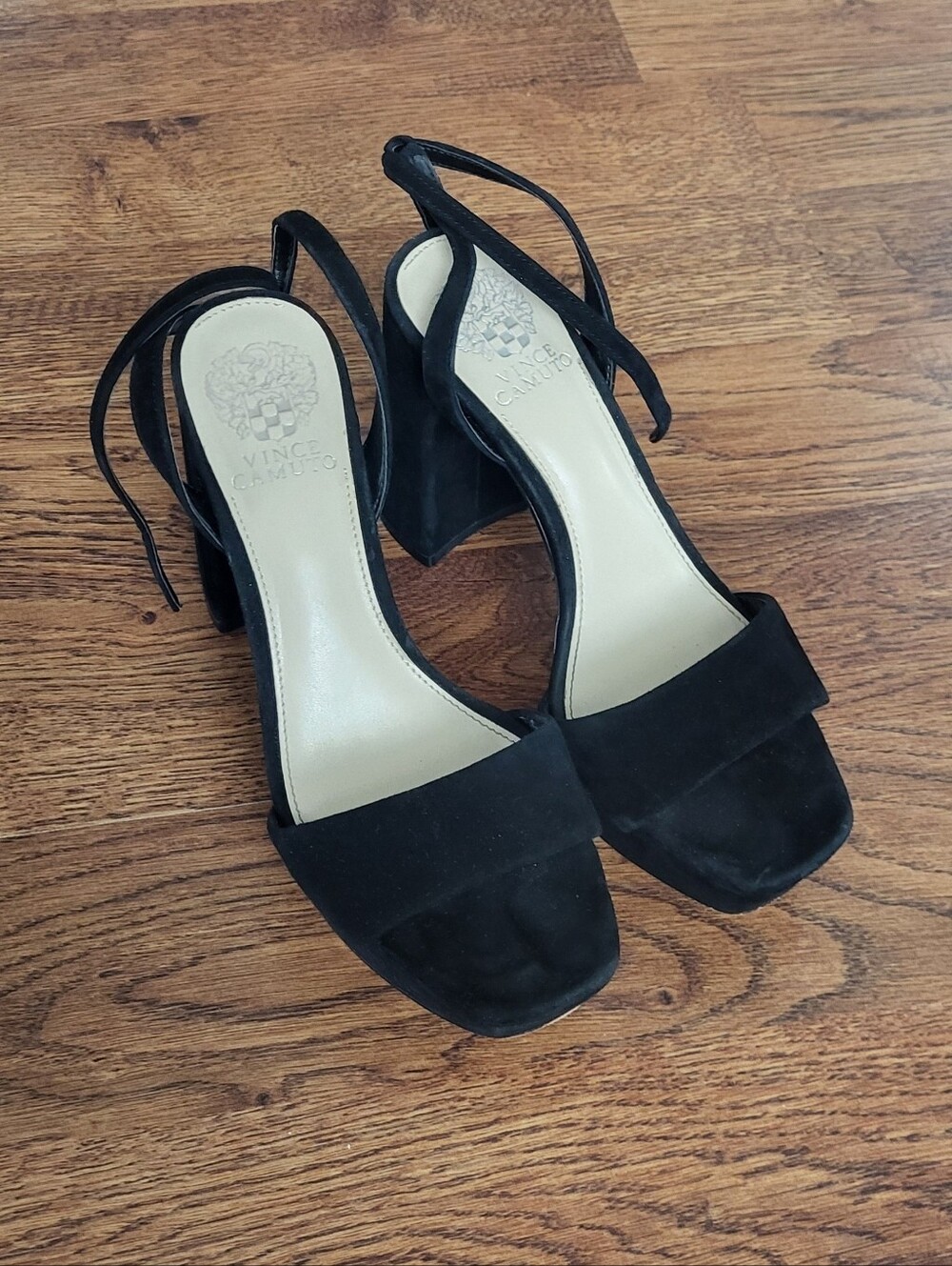 Vince Camuto Black Suede Ankle-Tie Block Heel Platform Sandals